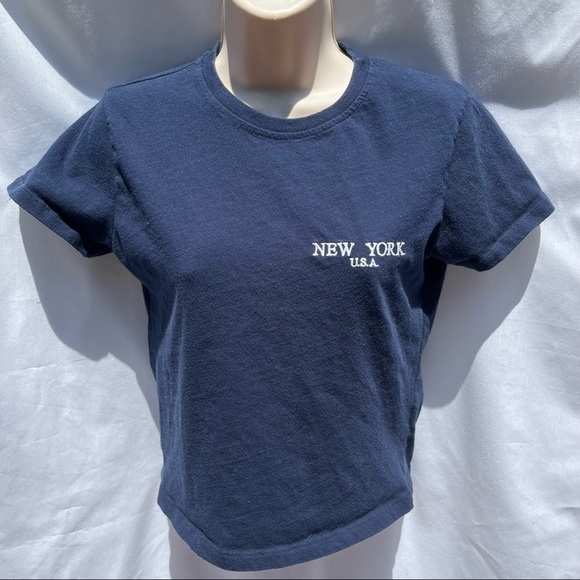 Brandy Melville Tops - Brandy Melville Navy Blue New York USA Embroidered Cropped T-Shirt One Size